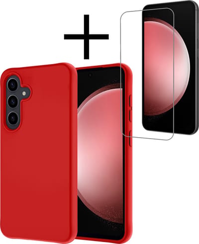 Hoesje - Met Screenprotector - Geschikt voor Samsung Galaxy S23 FE - Sterk & Shockproof - Back Cover - Siliconen Case - Telefoon Hoes - Rood