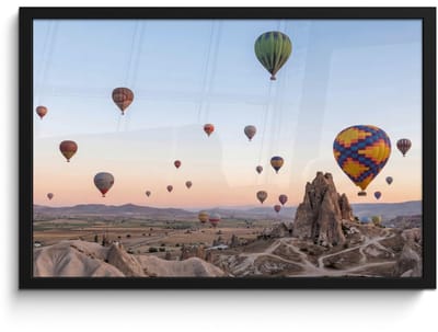 Poster in lijst - Fotolijst 60x40 cm - Posters - Luchtballonnen - Rotsen - Zonsopgang - Posterlijst zwart - Decoratie - Wanddecoratie woonkamer - Muurdecoratie slaapkamer