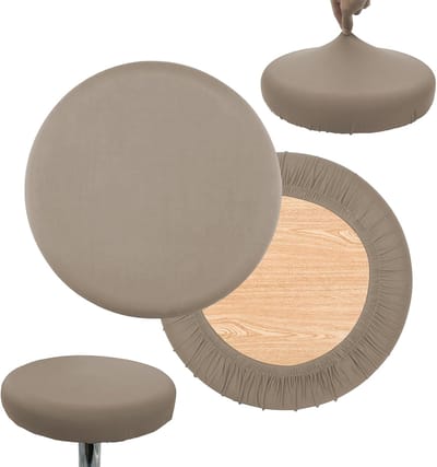 Daity Set van 2 - Zachte ronde barkrukzittinghoes voor stoelen van 10-14 inch - elastische stoffen barkrukzittinghoes - ronde wasbare krukzittinghoes voor bars - huizen - hotels - markten (Lichte mokkakleur)