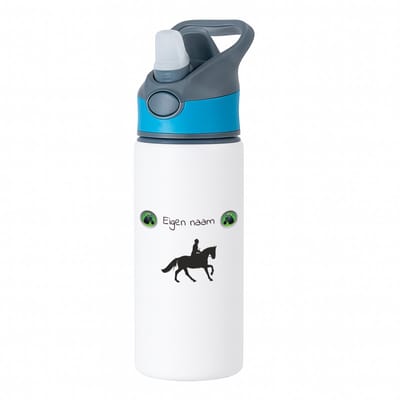 Hacebo® - Paardrijden met naam waterfles met rietje blauw - Paardrijden - Paardrijden liefhebber - Cadeau - Verjaardag - Geschenk - Gepersonaliseerd - water fles - 650ML