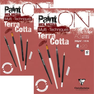 Clairefontaine - Paint ON - Multi-Techniek Pad - Tekenpapier - Schilderpapier - Oranje Bruin - A3 - 250 g - 20 vel - 2 pack
