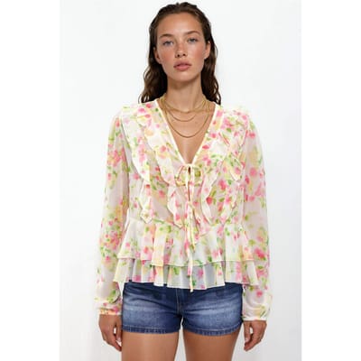 Rimpelige V-hals Patroon Blouse