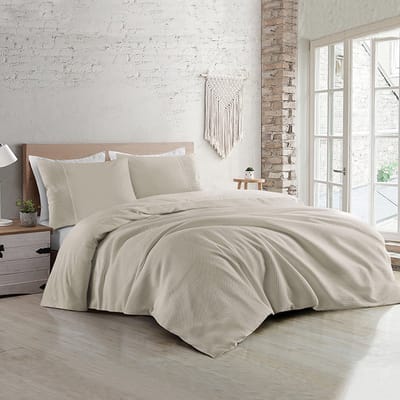 Zavelo DeLuxe Waffle Dekbedovertrek Zand - 1-persoons 140 x 200/220 cm - 100% Percale Katoen - Luxe Dekbedovertrek - Super zacht