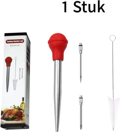 1 stuks roestvrijstalen injectiespuit voor vlees – grote capaciteit met maatverdeling – voor barbecue, kalkoen en biefstuk – 304 RVS + siliconen – rood