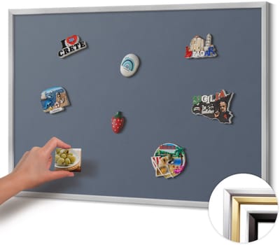 Wallfluent - Grijs Magneetbord in Stijlvolle Kleuren - 100 cm x 70 cm - Magneetbord met Zilveren Frame - Koele grijze kleur - Magnetisch Bord Decoratief - Magneetbord Voor Thuiskantoor - Magneetbord Multifunctioneel