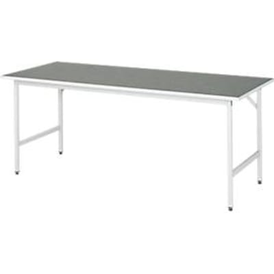 Rau werktafel Jerry, handmatig in hoogte verstelbaar, 25 mm spaanplaat met linoleum bekleding, tot 300 kg, B 2000 x D 800 x H 800-850 mm, lichtgrijs/lichtgrijs