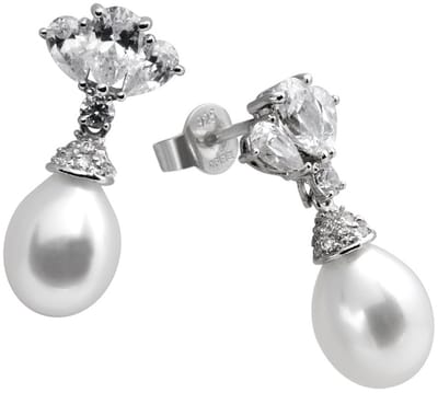 Diamonfire - Zilveren oorhangers Bridal - Zirkonia - Parel - Vintage