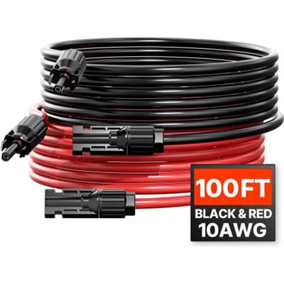 VEVOR 2x Solarkabel Verlengkabel Vrouwelijke/Mannelijke Connectoren 6mm²/10awg 30,48m