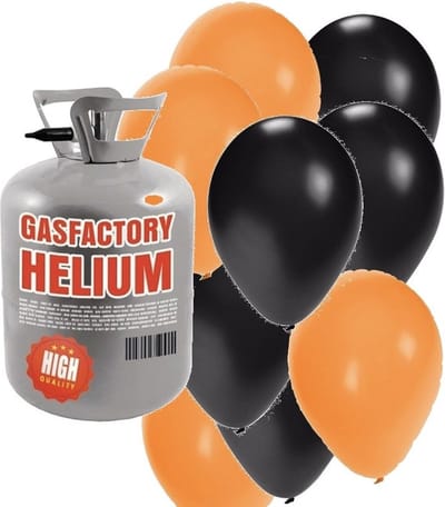Helium tank met oranje en zwarte ballonnen - Halloween - Heliumgas met ballonnen voor Halloween