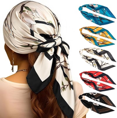 Vierkante Sjaal Grote Set - 5 Stuks - Satijn - 90 cm x 90 cm - Kleurrijk - Haarsjaal/Slaapwraps - Dames