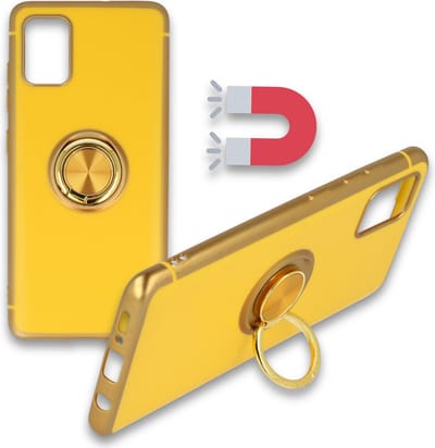 HB Hoesje Geschikt voor Samsung Galaxy S20 Ultra - Geel - Siliconen Back Cover met Ring Kickstand - Geschikt voor Magneet Houders