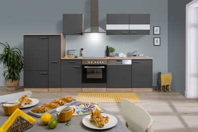 Goedkope keuken 310  cm - complete keuken met apparatuur Merle  - Eiken/Grijs - soft close - elektrische kookplaat - vaatwasser - afzuigkap - oven    - spoelbak