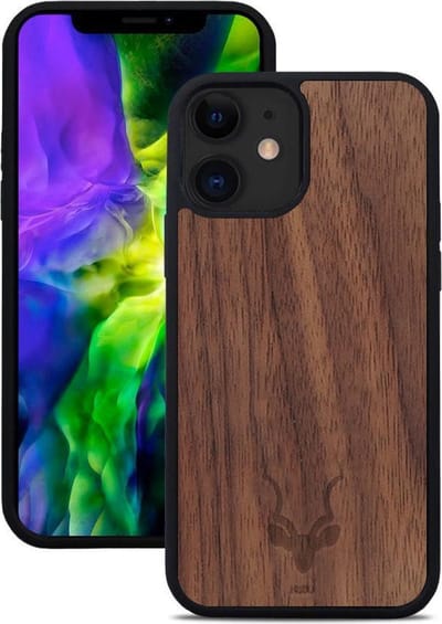 Kudu iPhone 12 Pro hoesje case - Houten backcover - Handgemaakt en afgewerkt met duurzaam TPU - Walnoot - Zwart