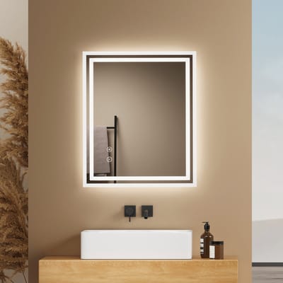 EMKE Spiegel met Verlichting - 6500K Koud Wit - Touch & Dimbaar - 50x60 cm - Anti Condens - Badkamerspiegel Standaard