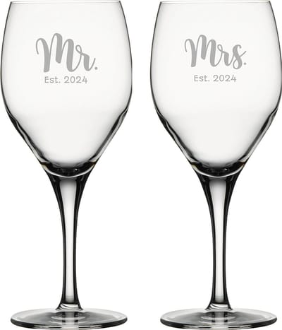 Gegraveerde set witte wijnglazen 34cl Mr. Est. 2024 - Mrs. Est. 2024