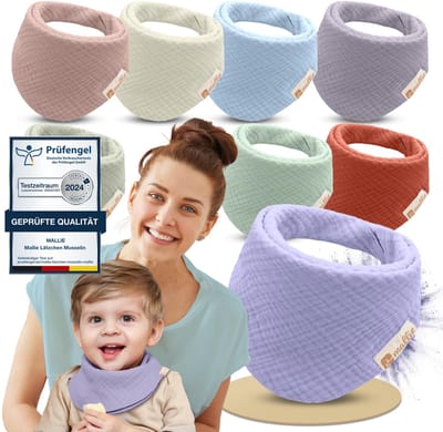 Mallie® Mousseline Slabbetjes Baby in 8-delige Set | Als Bibs, Driehoekssjaal Baby, Baby Slabbetjes Wasbaar | Mousseline Halsdoek Baby, Mousseline Doekjes Baby en Babylabbetjes | Kwijlslabbetjes Baby Halsdoekjes - Kwijldoekjes