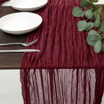 Semi-transparante gaas tafelloper salie kaasdoek tafelsetting dineren vintage bruiloft feest kerst banketten bogen taart decoratie 90*300cm wijnrode kleur