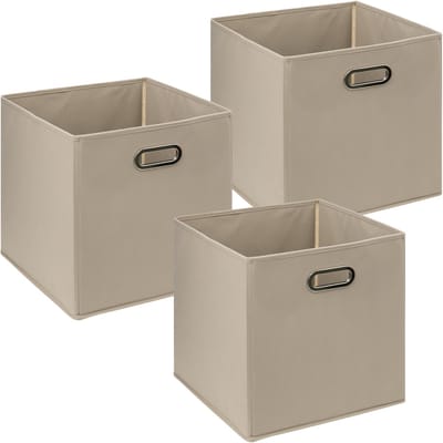 5Five Opbergmand/kastmandje - 3x - Taupe - 31 x 31 x 31 cm - 29 liter - Vakkenkast manden - Stof met versterkte bodem - Opvouwbaar