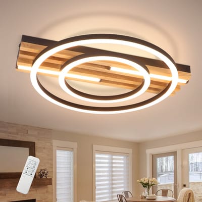 NETTLIFE LED Plafondlamp Hout 38cm 34W dimbaar 2 Ringen 3 Ringen Rond Design voor Keuken Woonkamer Gang Kantoor Eetkamer