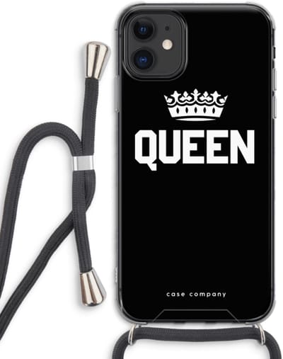 Case Company® - Hoesje met koord geschikt voor iPhone 11 hoesje met Koord - Queen zwart - Telefoonhoesje met Zwart Koord - Bescherming aan alle Kanten en Over de Schermrand