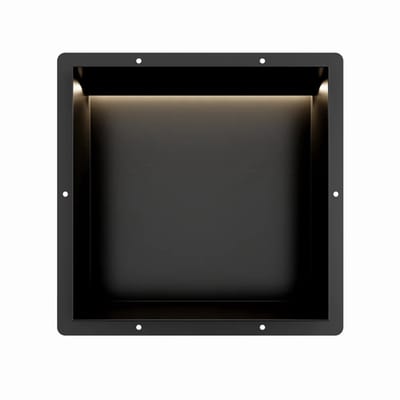 Mat Zwart RVS Inbouwnis 30x30x10cm met tegelflens en LED verlichting - Inbouwnis badkamer en Douche