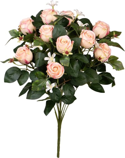 Louis Maes Kunstbloemen boeket rozen/bloesem met bladgroen - lichtroze - H49 cm - Bloemstuk