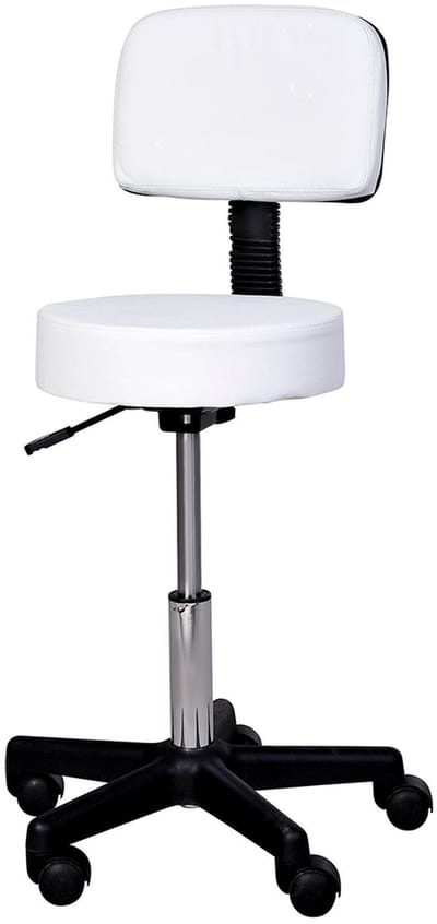 Pugsdrly Verstelbare rolkruk met rugleuning, draaibare kruk 72-84 cm, werkkruk 360° draaibaar, kantoorkruk voor kantoor, salon, massage, spa, wit