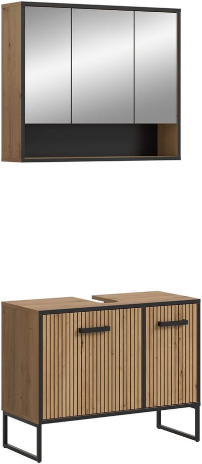 Badcombinatie Artisan Oak - Hoge Kast met Wastafel - Moderne Badkamer Opslag - 80x192x36cm