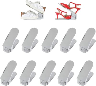 10 x Verstelbare schoensleuf schoenenrek schoenenhouder schoenopslag schoenorganizer schoenhouder Kleur: Grijs