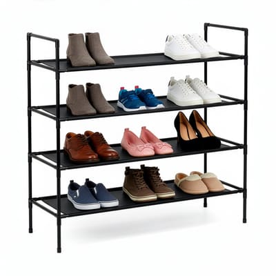 Springos Schoenenrek | 16 - 20 Paar Schoenen | 4 Laags | Polyester/Metaal | Zwart | 75x72x28 CM