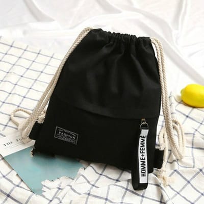 Canvas Schooltas Dubbele Schouder Rugzak met Trekkoord Trekkoordvak Draagbare Casual Rugzak Dames Heren Reisrugzak-zmt white