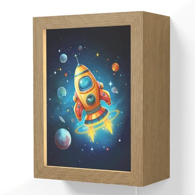Wandlamp 15x20 cm - Oplaadbaar - Raket - Ruimte - Planeten - Kinderen - Jongen - Wandlampen binnen woonkamer - Slaapkamer lamp met kabel - Decoratieve nachtlamp - Vloerlamp snoer