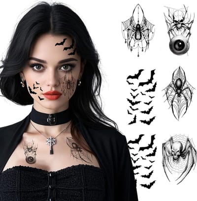 Grote tijdelijke 3D gezichtstatoeages voor volwassenen en kinderen - Halloween, carnaval en maskerades accessoires