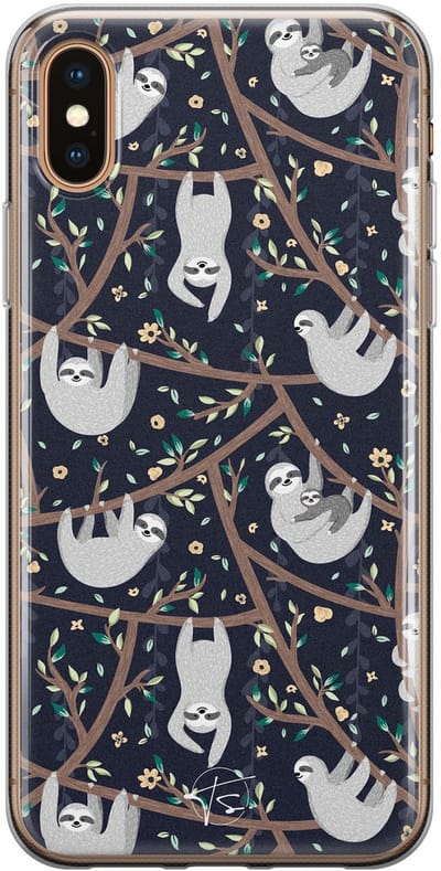 Hoesje geschikt voor iPhone Xs Max - Luiaard - Soft Case - TPU - Print - Zwart - Mooie Telefoonhoesjes