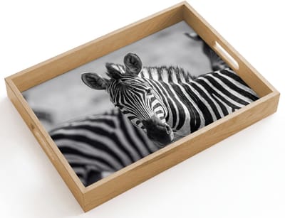 Dienblad hout 40x30 cm - Schootdienblad - Zebra's - Zwart - Wit - Borrelplank rechthoek - Plateau dienbladen