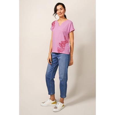 White Stuff Nelly Embroidered Tee Pink Multi Maat: 10 PETITE | Tops Outlet | Dames | Roze