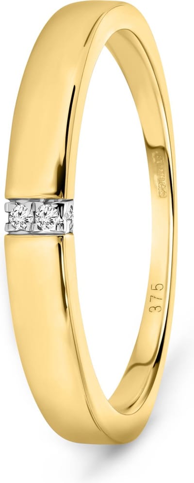 Miore Pure Ring Dames - 9 Karaat - Goudkleurig - Met Diamanten - Handgemaakt - Trouwring - Maat 52