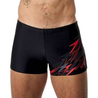 Speedo Medley Logo Aquashort Heren - Strakke Zwemshort Heren - Vormvaste Zwemboxer Heren - Sportzwembroek Heren met Trekkoord - Blauw/Rood - S