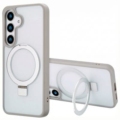 Accezz Hoesje - Geschikt voor Samsung Galaxy S25 Plus - Ring Stand Backcover met Magnetische Ring - Grijs