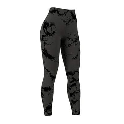Donkergrijs sport legging dames – high waist fitness legging met zwart patroon – elastische yoga legging met aansluitende pasvorm – sport broek voor fitness yoga training en hardlopen – maat S