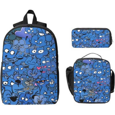 3-delige BFDI Battle For Dream Island Rugzakset voor Kinderen Etui Sets Schooltassen Sets met Lunchbox Voor Schoolleerlingen Daypack black
