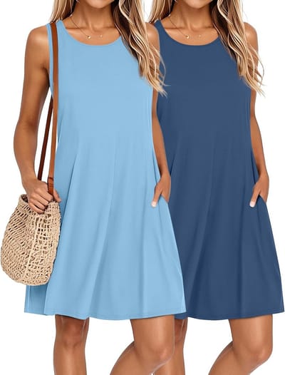 2-pack dames zomerjurken - casual mouwloze overgooiers met zakken voor strand en vrije tijd