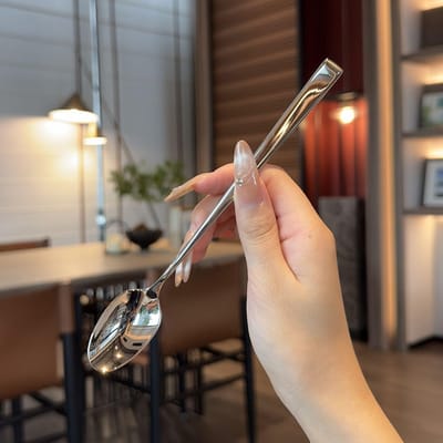 Roestvrijstalen Lepel Koreaanse Lange Steel Tafelgerei Verdikkend Roeren IJs Lepel Maaltijd Lepel Huishoudelijke Diner Lepel