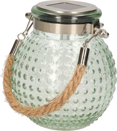 Anna's collection Solar lantaarn glas - groen - bubbel structuur - 10 x 12 cm