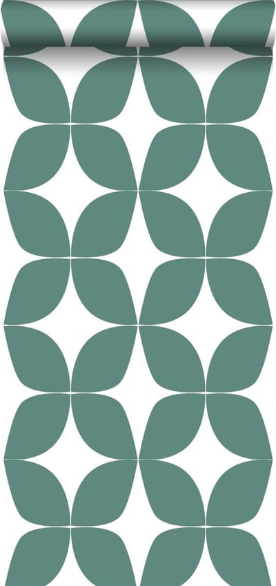 ESTAhome behang grafisch motief vergrijsd zeegroen en wit - 53 cm x 10.05 m - 139099