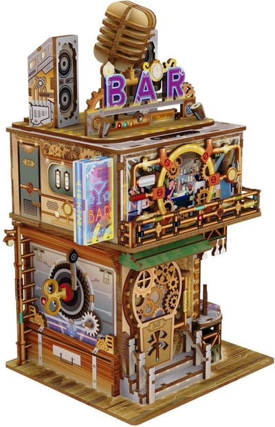 Tonecheer Punk Bar Bouwpakket - Modelbouw - 15 x 14 x 25 cm - DIY Pakket - Houten 3D Puzzel - Modelbouwpakketten Volwassenen - Bewegingssensor - LED-verlichting - Pennenbak - Bureauprullenbak