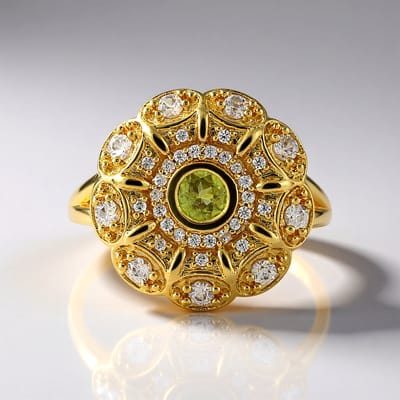 Cavill - Elegante ring 925 Sterling zilver verguld - 0 302 ct Madagaskar Sfeen & 0 87 ct Cambodjaanse Zirkon - Bloemmotief - Dames sieraden