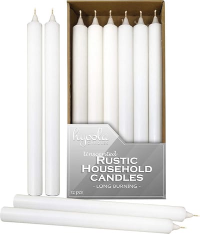 Witte Dinerkaarsen 25 cm - 12 Stuks - Lange Brandduur - Ongeparfumeerd - Rustieke Kaarsen voor Tafel of Decoratie