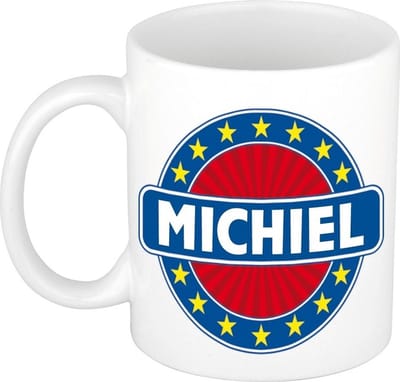 Bellatio Decorations - Michiel voornaam - koffiemok - beker - wit/blauw - 300 ml - Cadeau - Heren - Collega - Vaderdag - Verjaardag