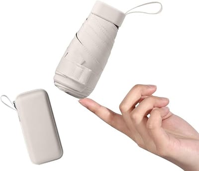 Paraplu - Mini-paraplu - paraplu opvouwbaar - Opvouwbare Paraplu - Capsule paraplu - met opbergdoos - 6-ribbel kleine - Windproof - Zonbescherming Anti - voor vrouwen en kinderen（Beige） - 16x7cm